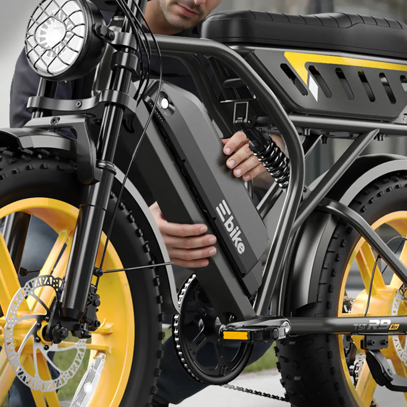 TST® R9 Dual-Battery 1500W Long-Range Full-Suspension Moped Style Electric Bike (2026 Model)