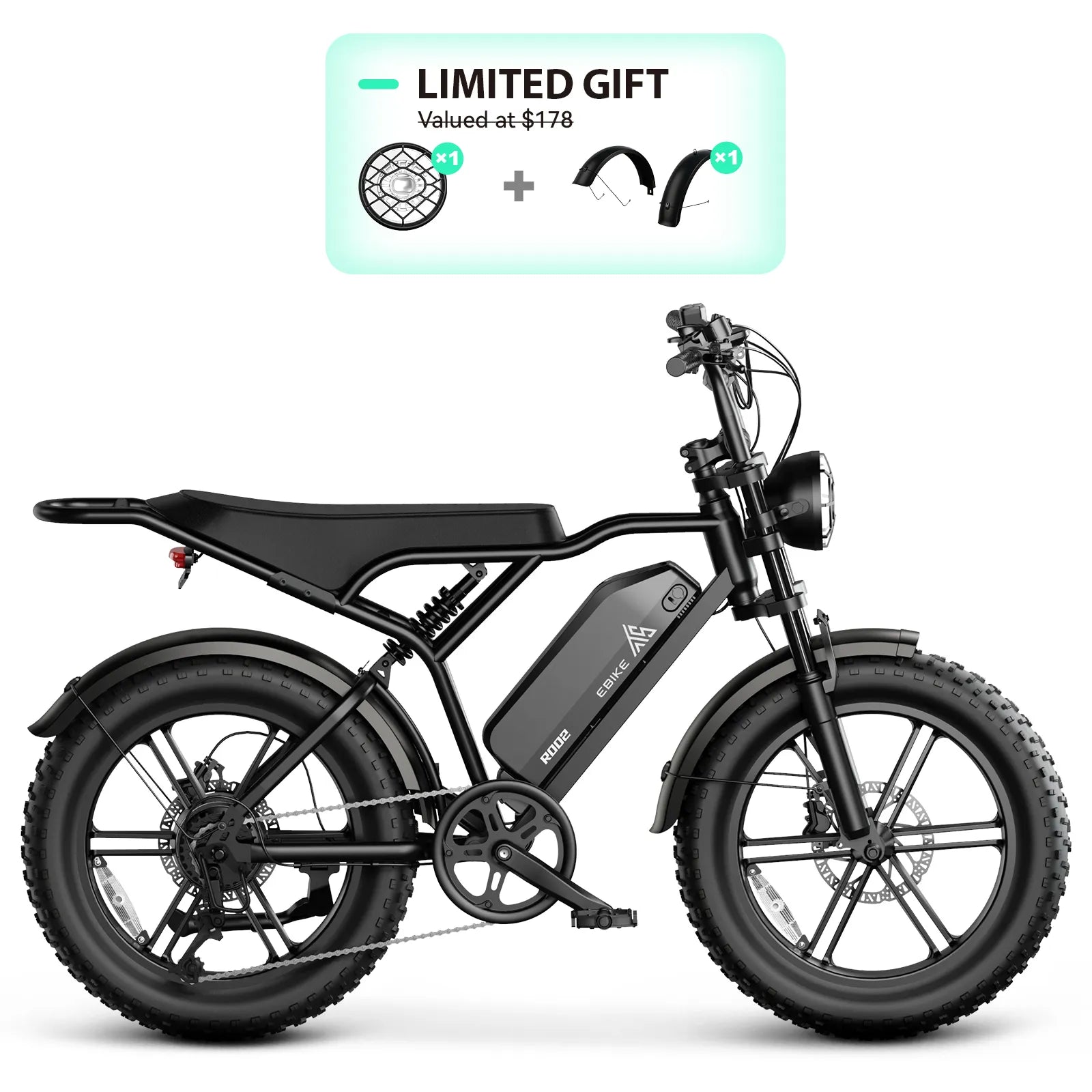 TST® R002 20'' 1500W Full Suspension Moped-style Electric Bike