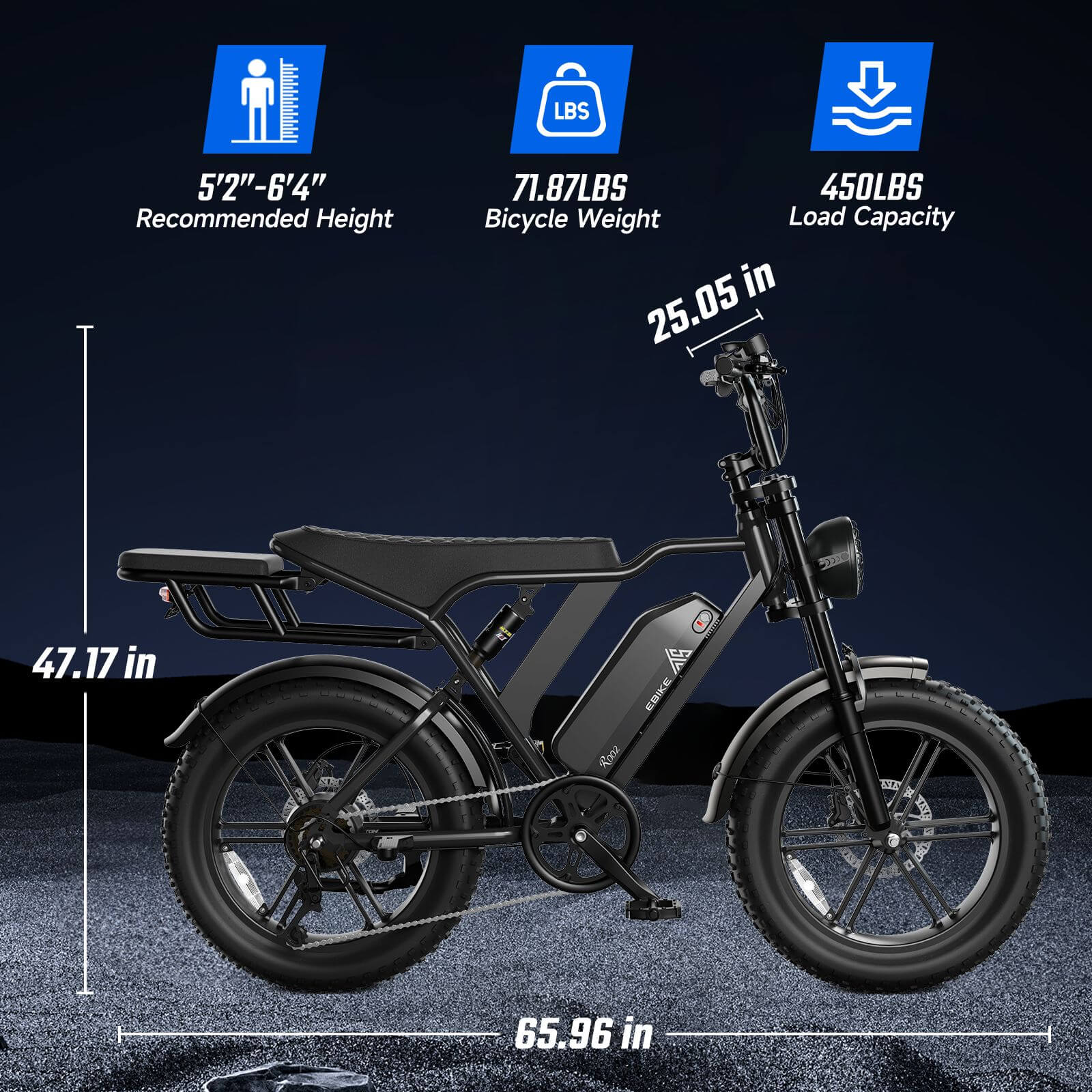 TST® R002 20'' 1500W Full Suspension Moped-style Electric Bike