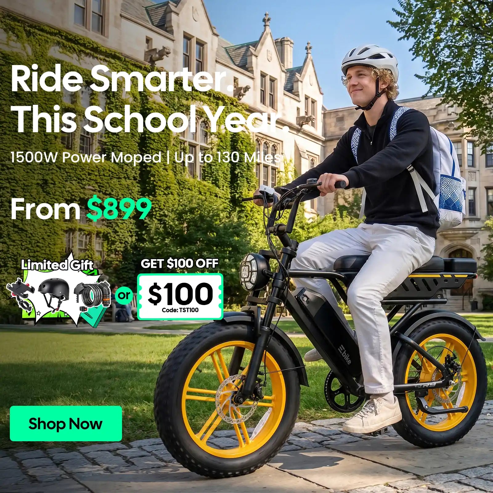 TST R9 1500W Full-Suspension Moped Style Electric Bike (2026 Model)