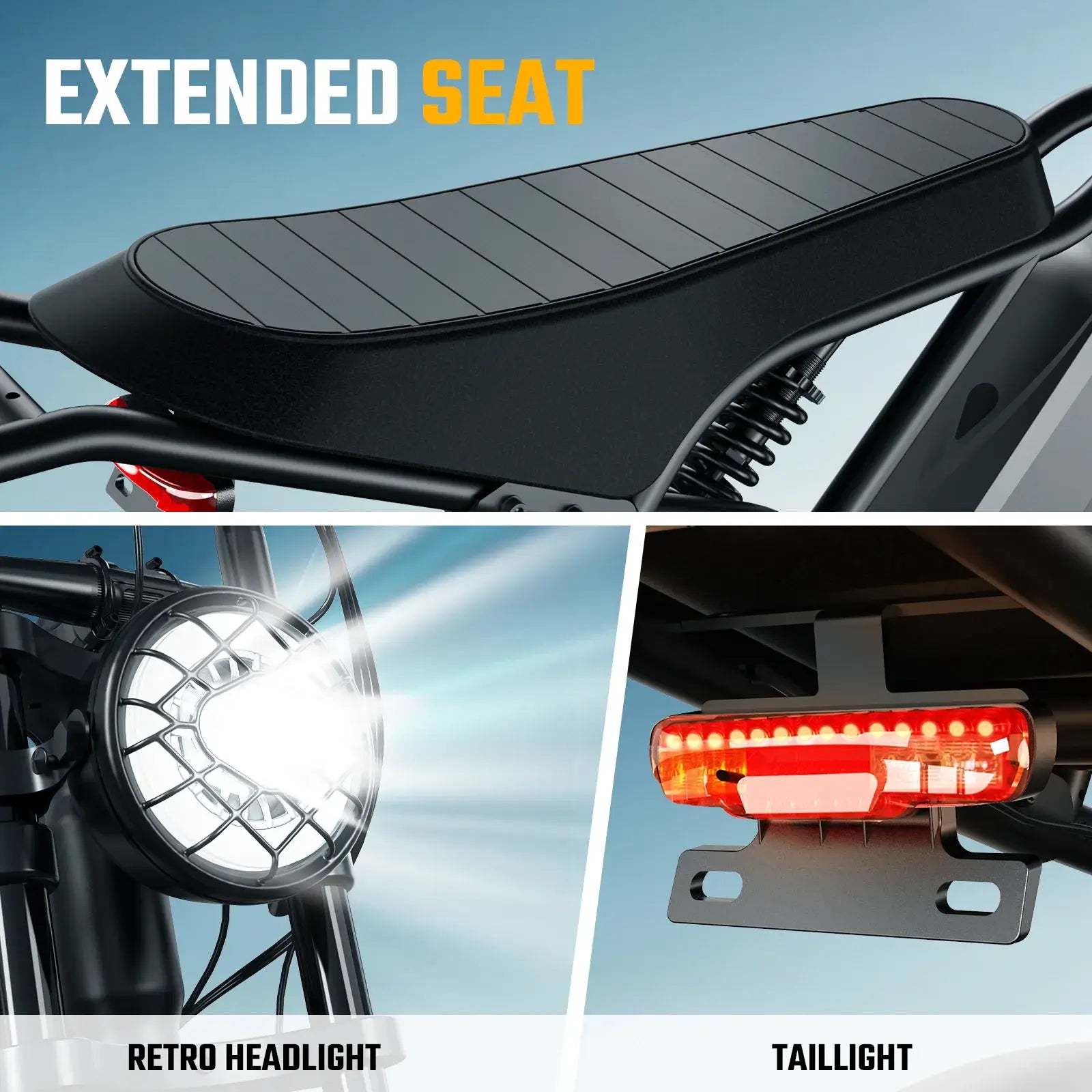 TST® R002 20'' 1500W Full Suspension Moped-style Electric Bike Extended Seat